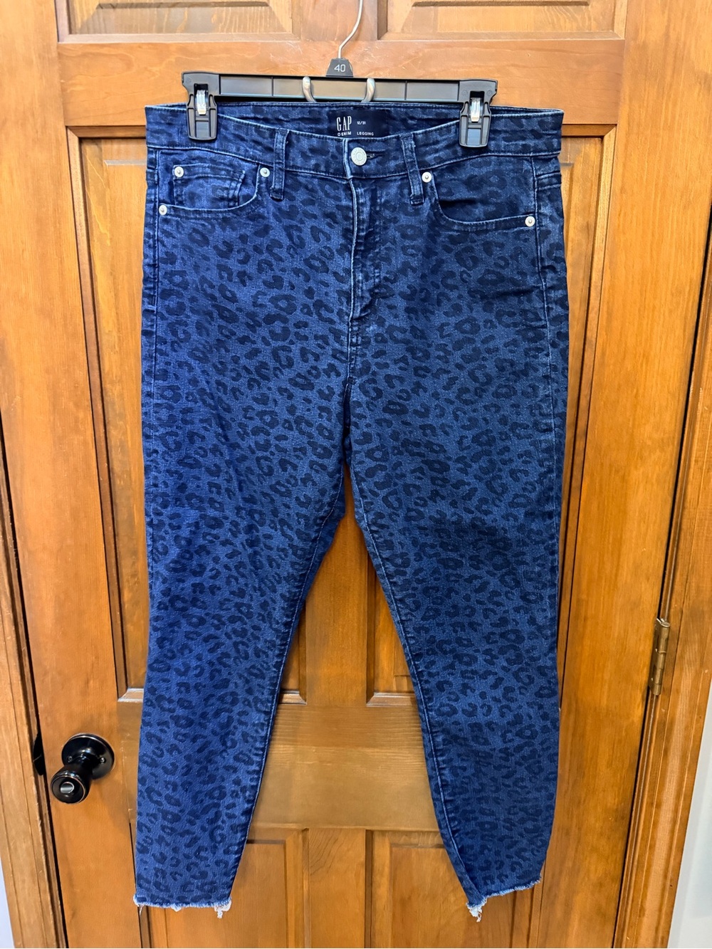 GAP Women's Navy Leopard-Print Skinny Jeans